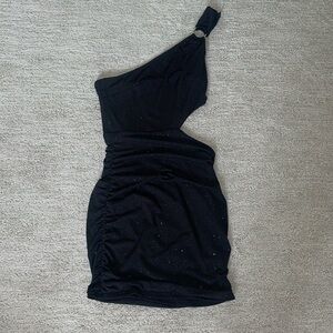 Lucy In The Sky black one strap glittery mini homecoming dress